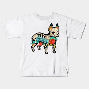 French Bulldog Dog Mexican Design Day Of Dead Tattoo Kids T-Shirt